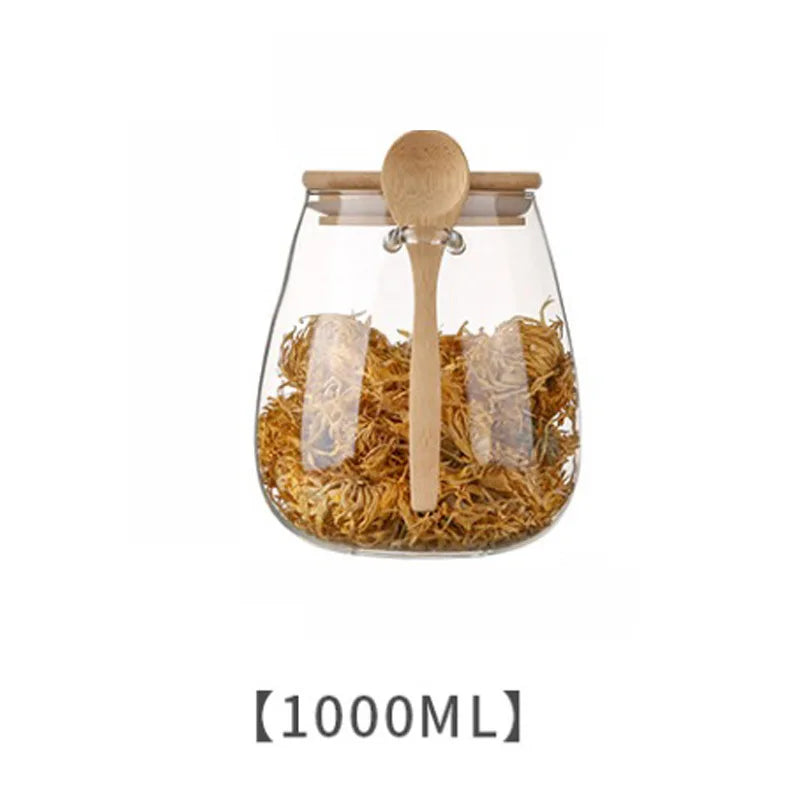 Glazen luchtdichte opbergpotten met bamboo deksels - bij Leafly Living