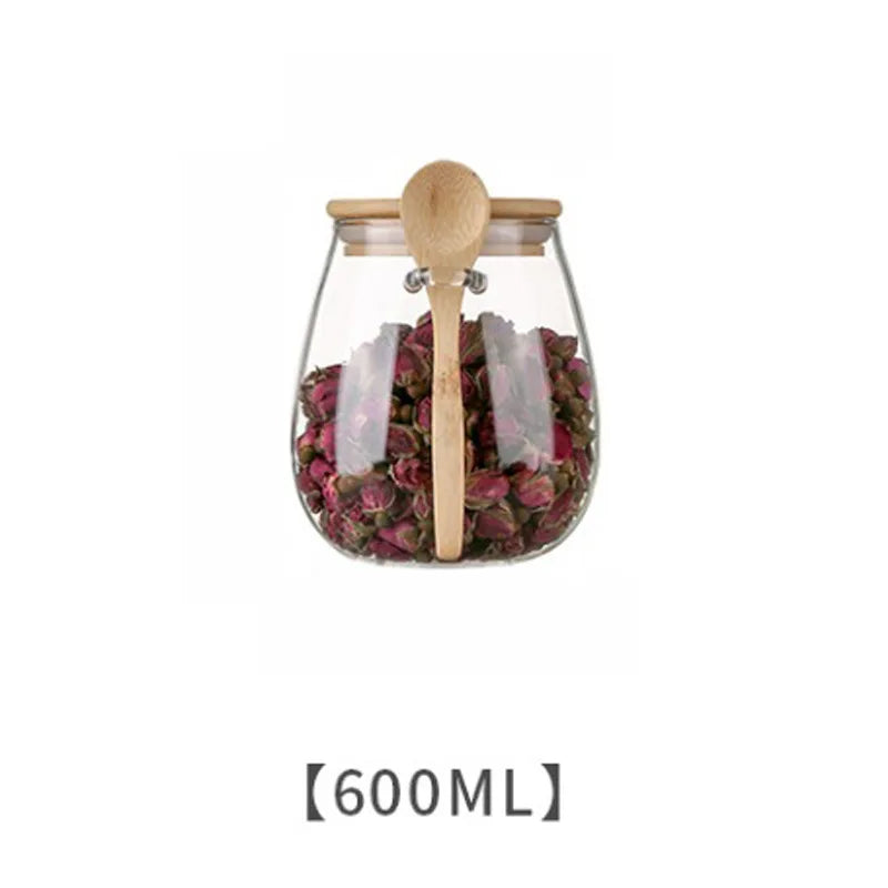 Glazen luchtdichte opbergpotten met bamboo deksels - bij Leafly Living